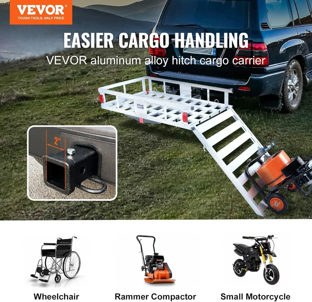 

50x29.5in Hitch Cargo Carrier, 500lbs Capacity Aluminum Rack with Folding Ramp for SUV Truck Pickup Camping