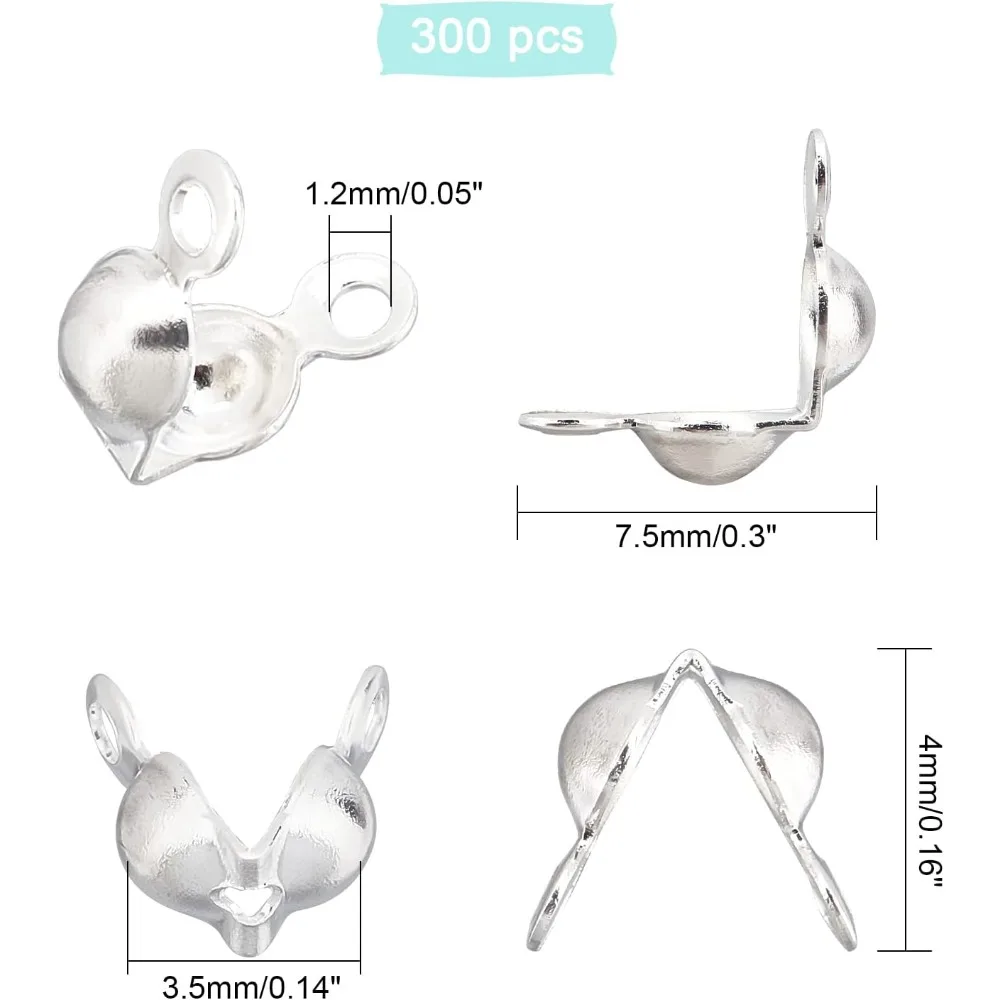 300 قطعة 3.5 مللي متر 304 الفولاذ المقاوم للصدأ صدفي حبة نصائح حبة عقدة نهاية قبعات أضعاف أكثر من تجعيد الخرز يغطي لصنع المجوهرات #2
