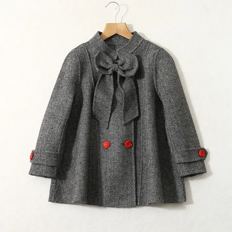 Girls' Double sided Cashmere Coat New Autumn/Winter Woolen Children's Woolen Coat Trendy Bow