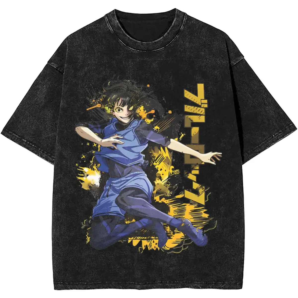 Printed Blue Lock Bachira Meguru Football Cartoon Washed T Shirt Apparel Oversize T-Shirts Men Women Tee Shirt