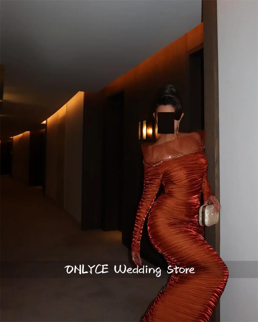 فساتين برتقالية للحفلات الراقصة 2025 بأكمام طويلة لحفلات أعياد الميلاد العربية في دبي فستان رسمي لحفلات الزفاف حسب الطلب