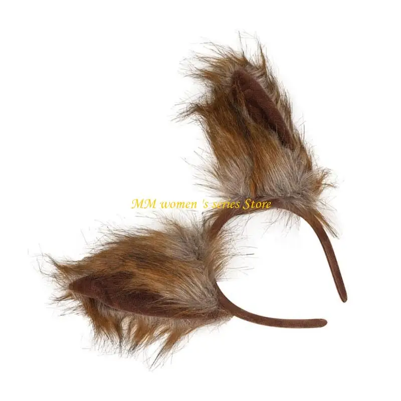 

Q39C Wolf Tail with Wolf Ears Hairband Set Foxes Ears Headwear Plush Animal Tail