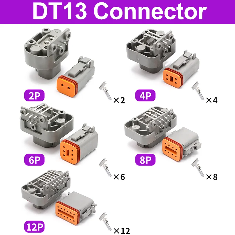 

10/50/100 Sets Deutsch DT13 Series Waterproof Right Angle Connector 2/4/6/8/12 Pin Automotive Sealed Plug with Pins