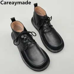 Careaymade-Genuine leather wide Casual women big size short boots,anti slip thick wool soft sole winter snow man shoes 35-45