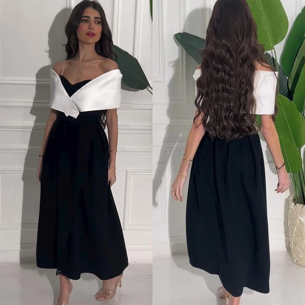 Vestido de satén drapeado de Arabia Saudita para fiesta, traje de manga larga con hombros descubiertos, a medida