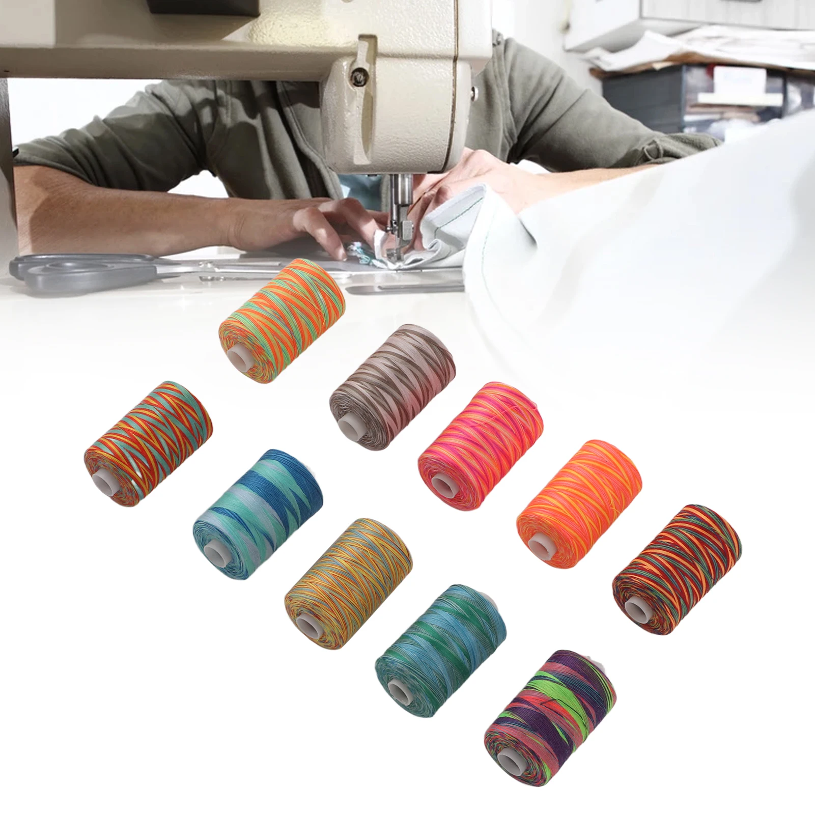 10Pcs Embroidery Machine Thread Durable Wear Resistant Polyester Variegated Diverse Colors Polyester Thread 402 Sewing Thread