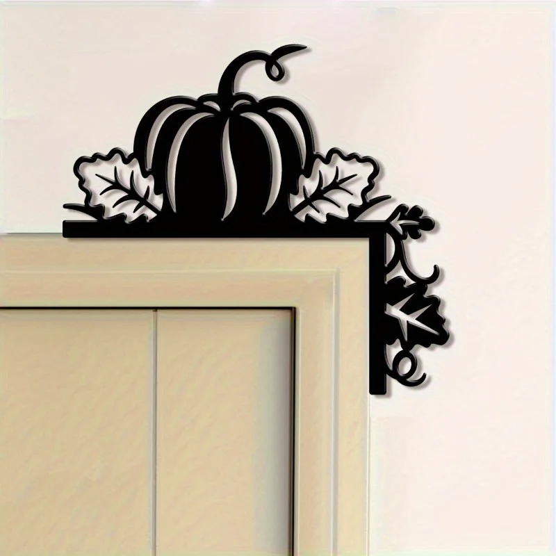 1 x rustikale Kürbis-Wandskulptur aus Metall | Blattakzente, schwarzes Eisen, Halloween- und Weihnachtsgeschenk, Heim-/Büro-/Café-Dekoration