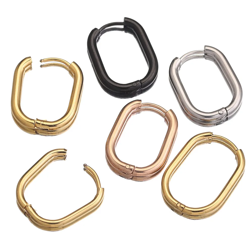 6pcs Stainless Steel Earrings Gold Plated Oval Korean Ear Rings Hoop Earring for Man Women Female Fashion Jewelry Metal Luxury