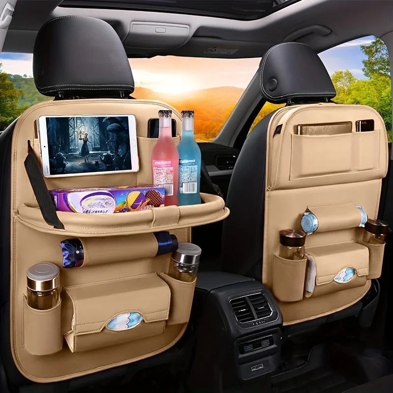 

Car Backseat Organizer Foldable Table Tray Kick Mats Cup Umbrella Holders Laptop Desk Dining on the Go Multifunctional Storage