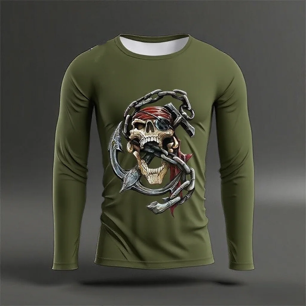 

New Autumn Men's Long-Sleeved T-shirt 3D Funny Skull Printed Fashion Tops Men Women Casual Short Sleeve Round Neck Streetwear