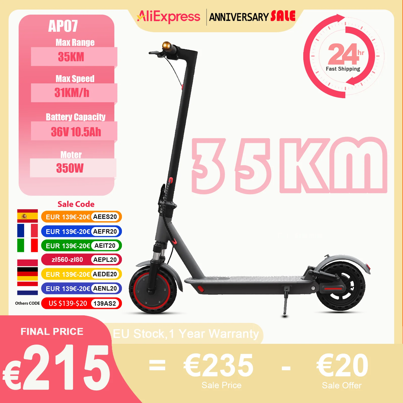 Juiceas ap07 m365p7 Elektro roller für Erwachsene Geschwindigkeit bis zu 31 km/h 36V 10,5 Ah