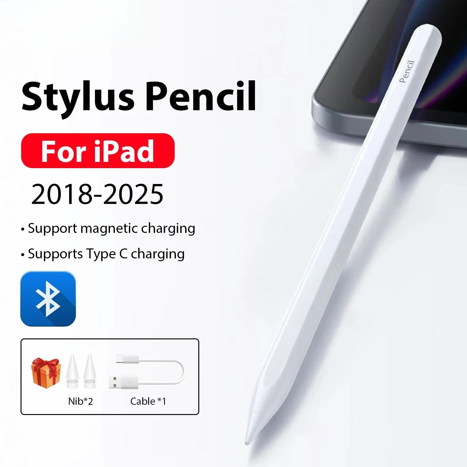 

Стилус для Apple Pencil для iPad 11-го поколения A16, 10-го, 9-го поколений, Air 11 M3 M2, 5, 4, Pro 13, 12.9 M4 M5, Mini 7, 6, Bluetooth-сенсорные ручки