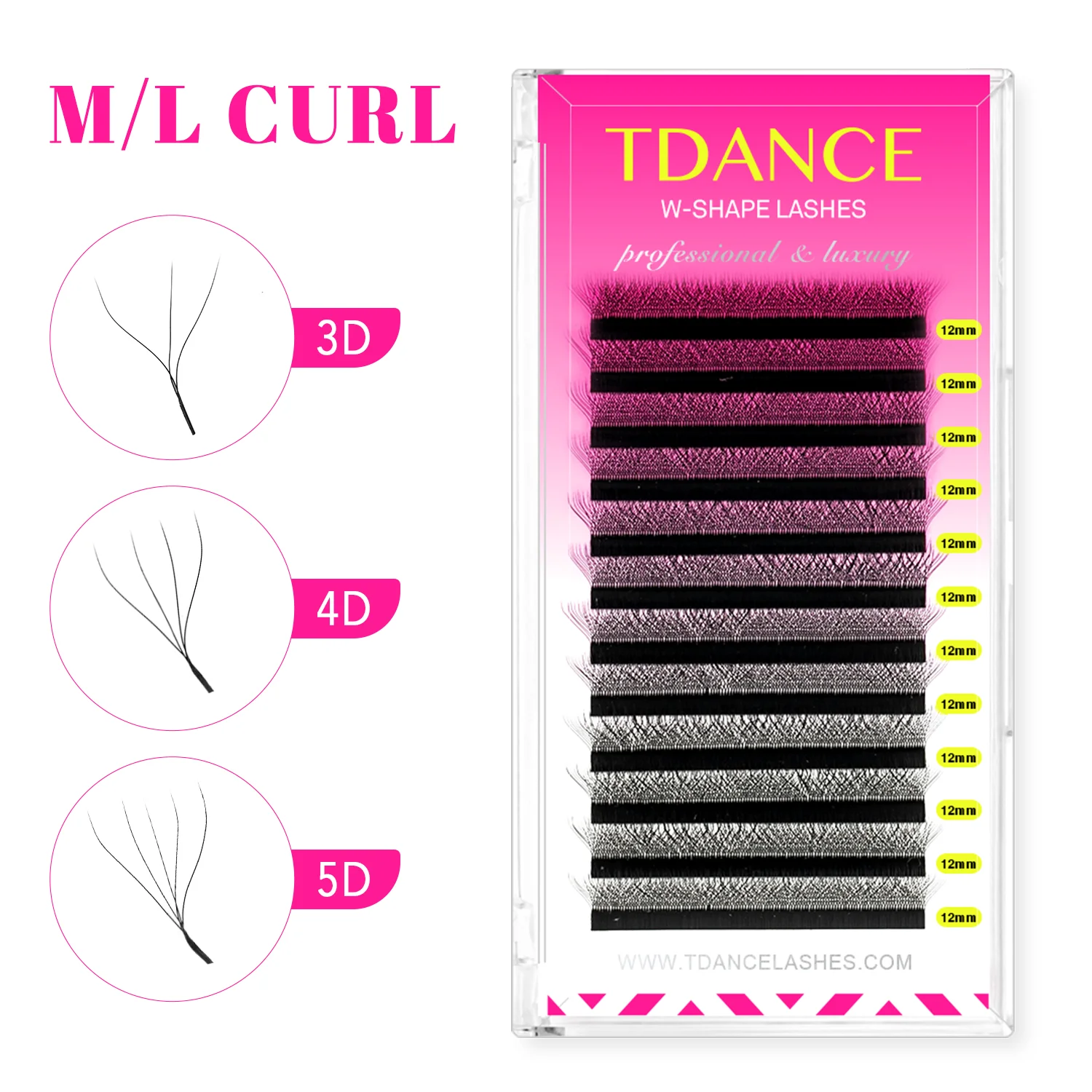 TDANCE M/L Curl 3D/4D/5D W cils yeux 0.07 W forme Extensions de cils 7-14mm naturel doux professionnel cils 12 rangées
