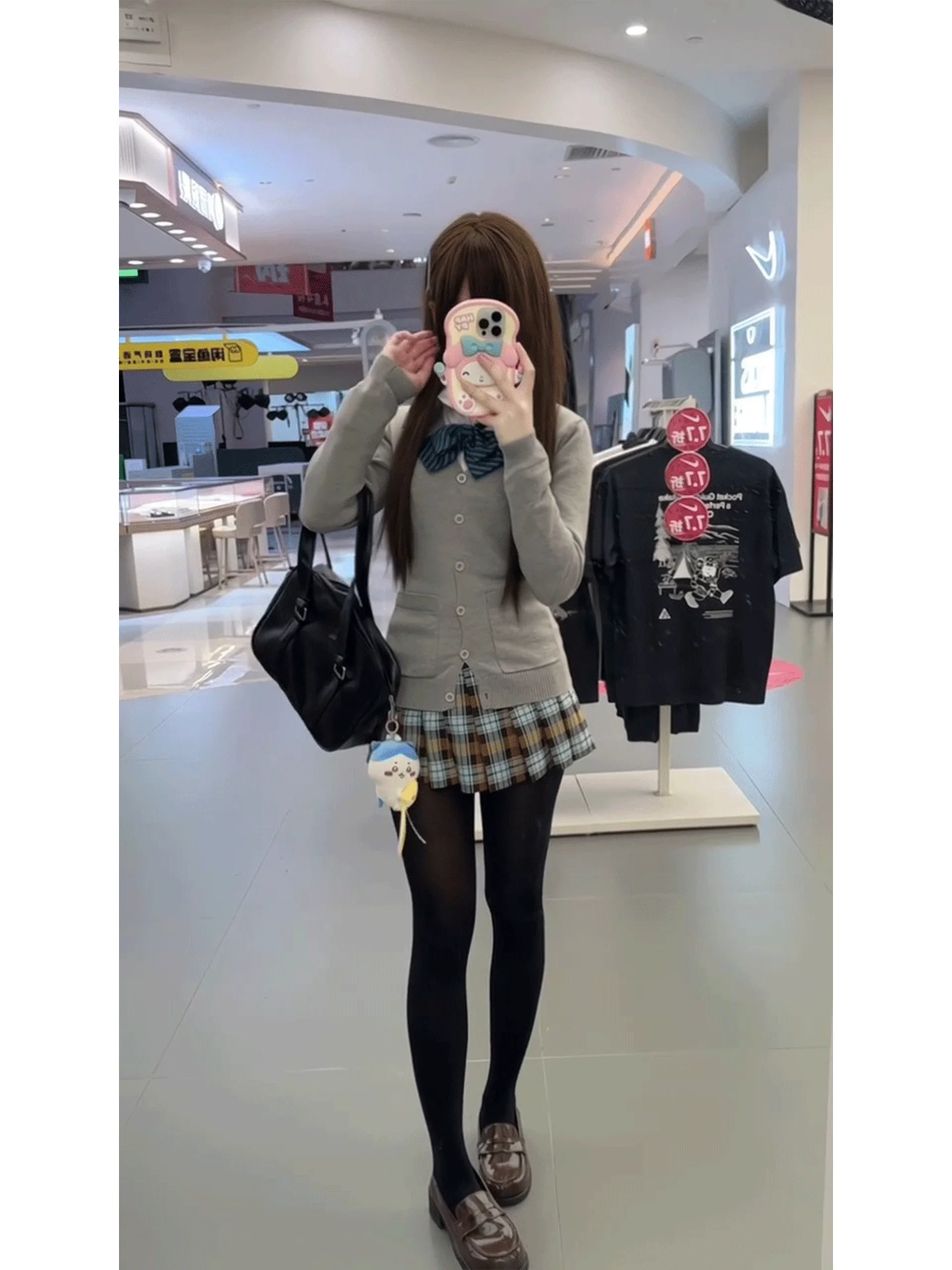 

Original Japanese Style JK Uniform Autumn Knife Fish Skirt Set Women's Knitted Sweater Cardigan Top Warm Plaid Mid-Waist
