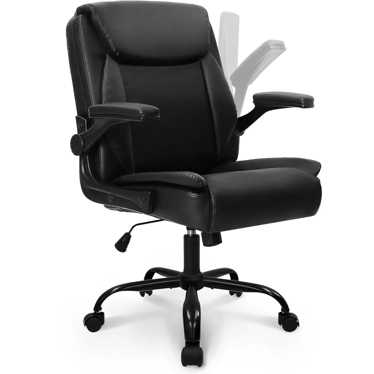 

Office Desk Computer Chair Ergonomic Executive Mid-Back Leather Gaming Chair with Adjustable Flip-Up Armrests Wheels Swivel for