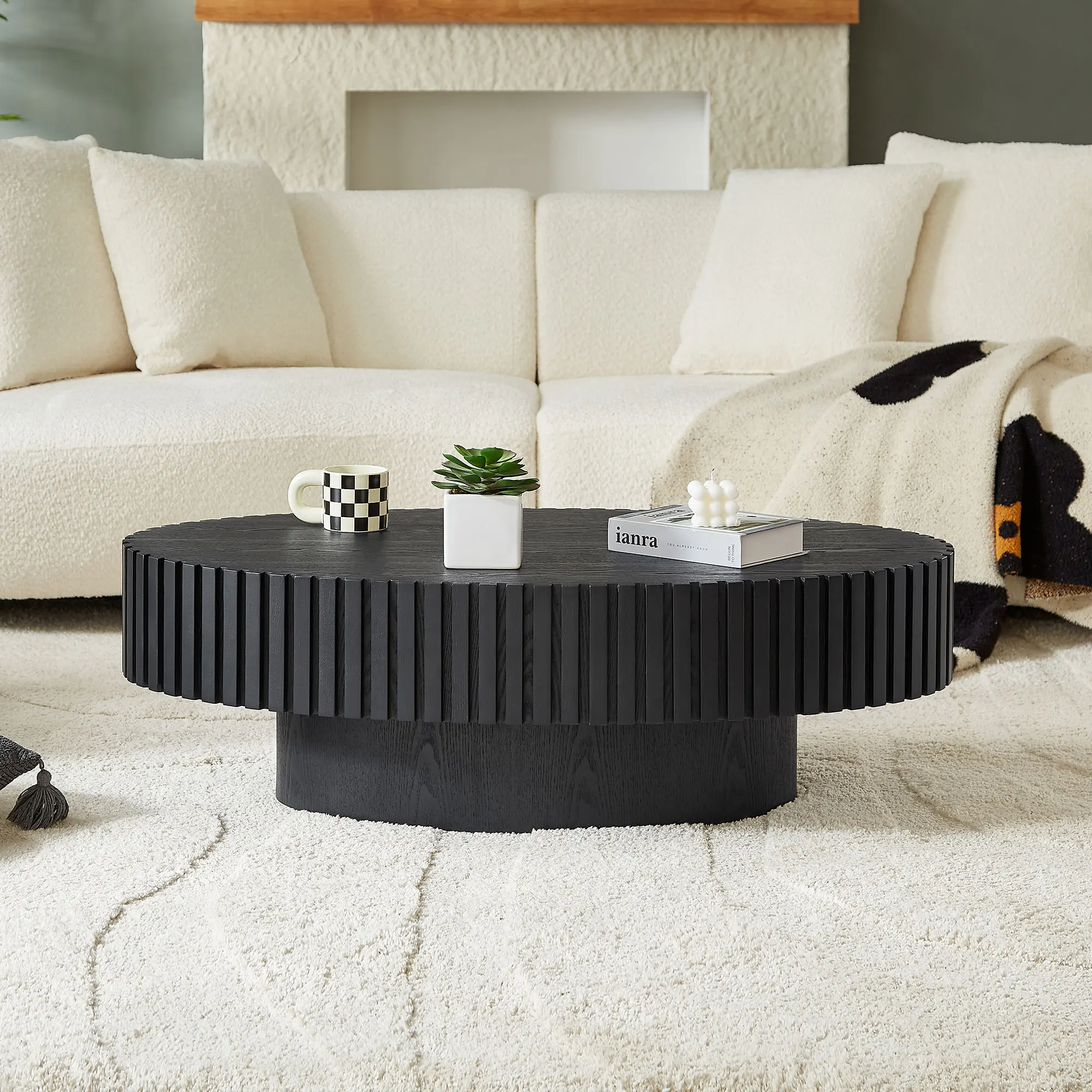 [US Stock] Modern Oval Drum Coffee Table 43.7