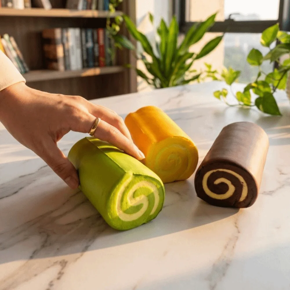 Ultra Wet Yellow Swiss Roll Squeeze Sticky Texture Soft Touch Bread Squishy Soft Cute Calming Sensory Fidget Cake Adults