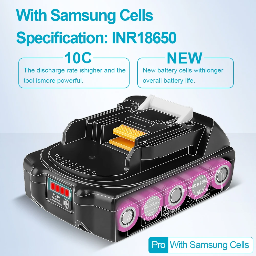 Waitley Battery Pro pro Makita 18V elektrické nářadí Dobíjecí baterie s články Samsung / Náhradní příslušenství BL1860 - náhled 4