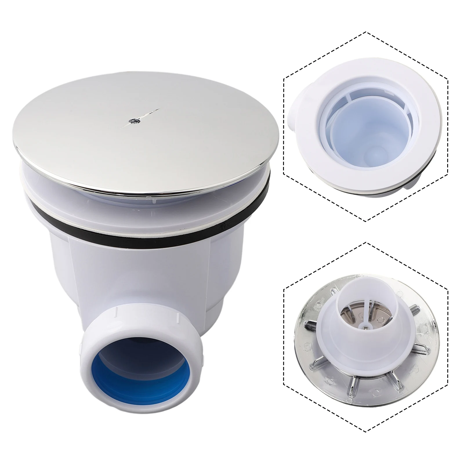 Easy to Clean Shower Tray Waste Trap  Fast Flow and Efficient Drainage  Chrome Dome Top  Fits Standard UK Shower Trays