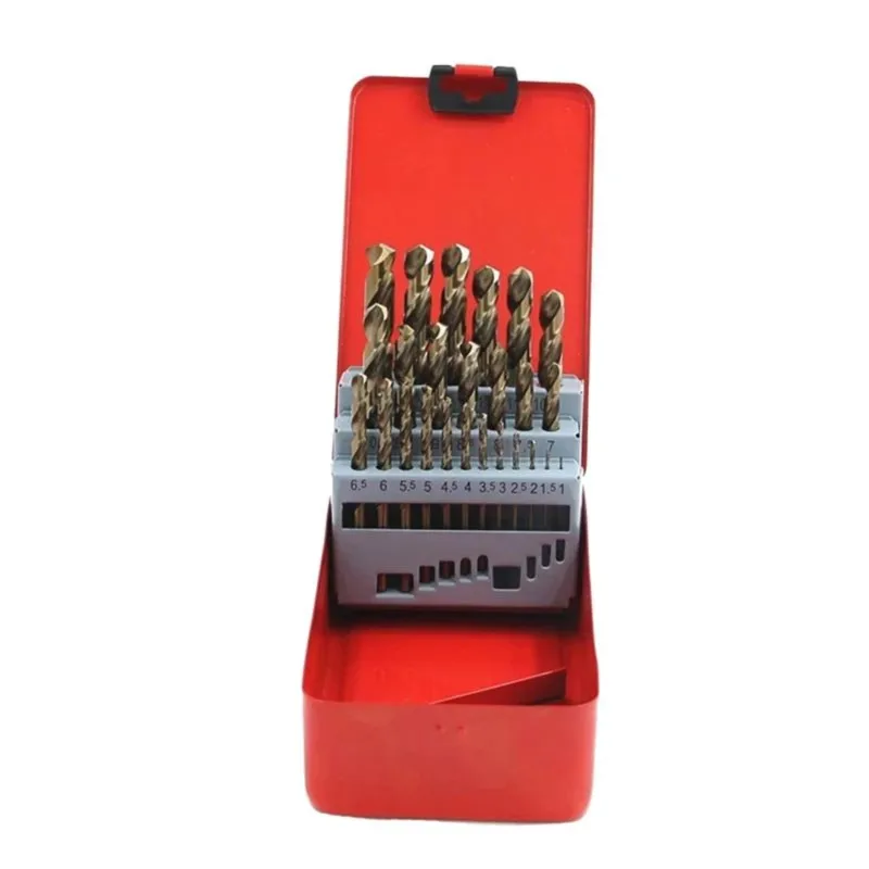 A23T Cobalt Twist Drill Bit Set 25PCS M35 High Speed Steel for Stainless Steel Wood Metal Drilling with Iron Storage Box