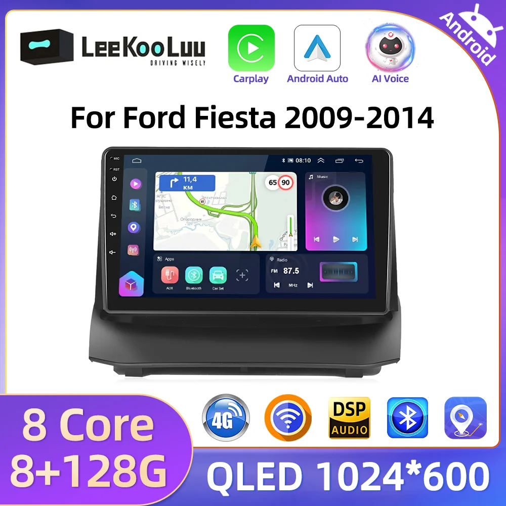 LeeKooLuu Android Car Multimedia Player For Ford Fiesta 2009-2014 Autoradio FM GPS Stereo WIFI Bluetooth Carplay Android Auto