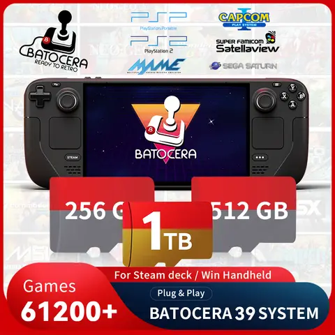 Steam Deck/Windows PC/MAC/Win 600용 최신 Batocera 39 시스템 게임 TF 카드, PS2/PS1/PSP/MAME 등을 위한 61200개 이상의 게임 포함