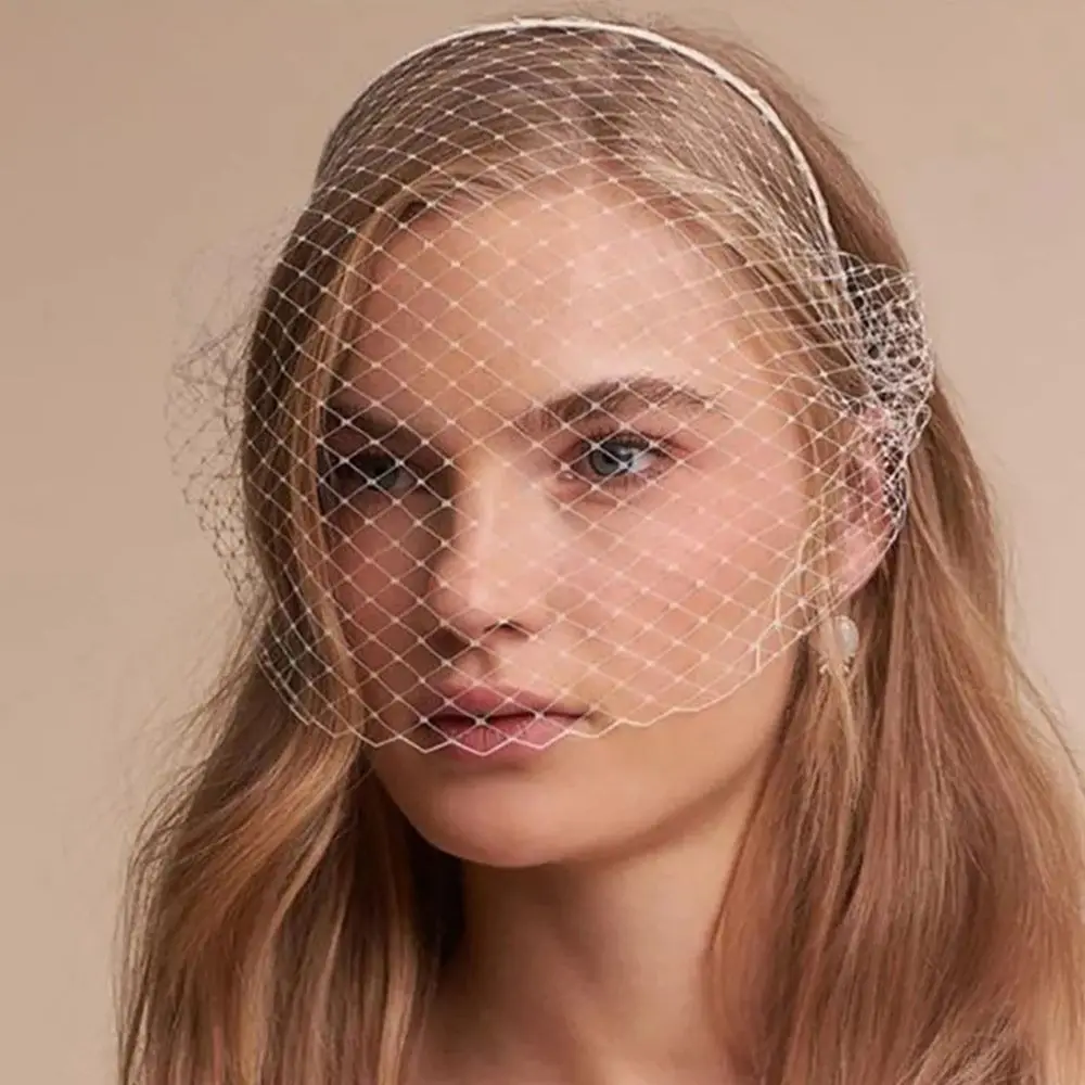 Mesh Face Cover Elegant Veil Headband Party Stage Headgear Women Girls Birdcage Veil Head Hoop Hair Jewelry Accessories