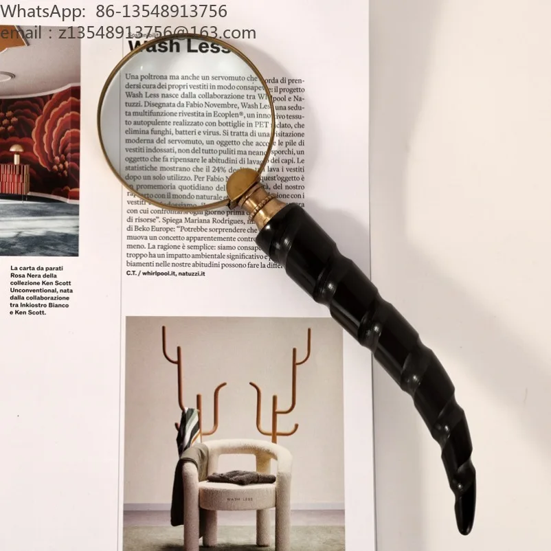 Solid Brass Stand Magnifier Imported From India Reading Glass for Elderly Retro Study Tabletop Decor Ornament