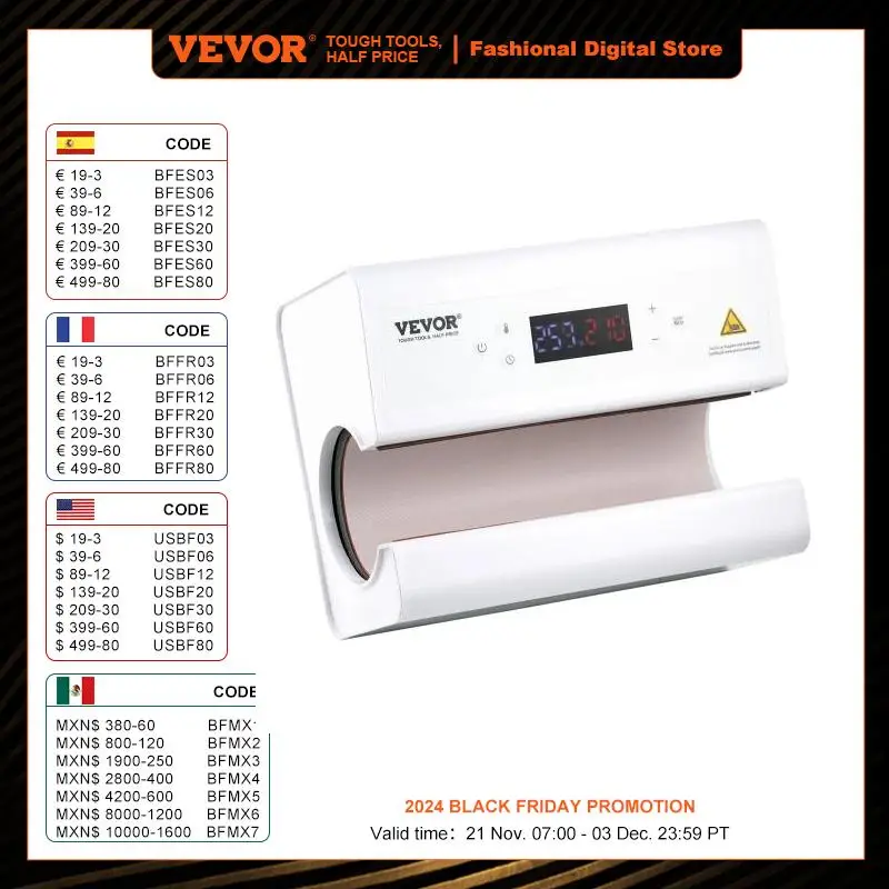 VEVOR Auto Tumbler Heat Press Machine Mug Heat Press for 11-30oz Sublimation Tumblers Heat Up Fast Even Tumbler Press with Tape