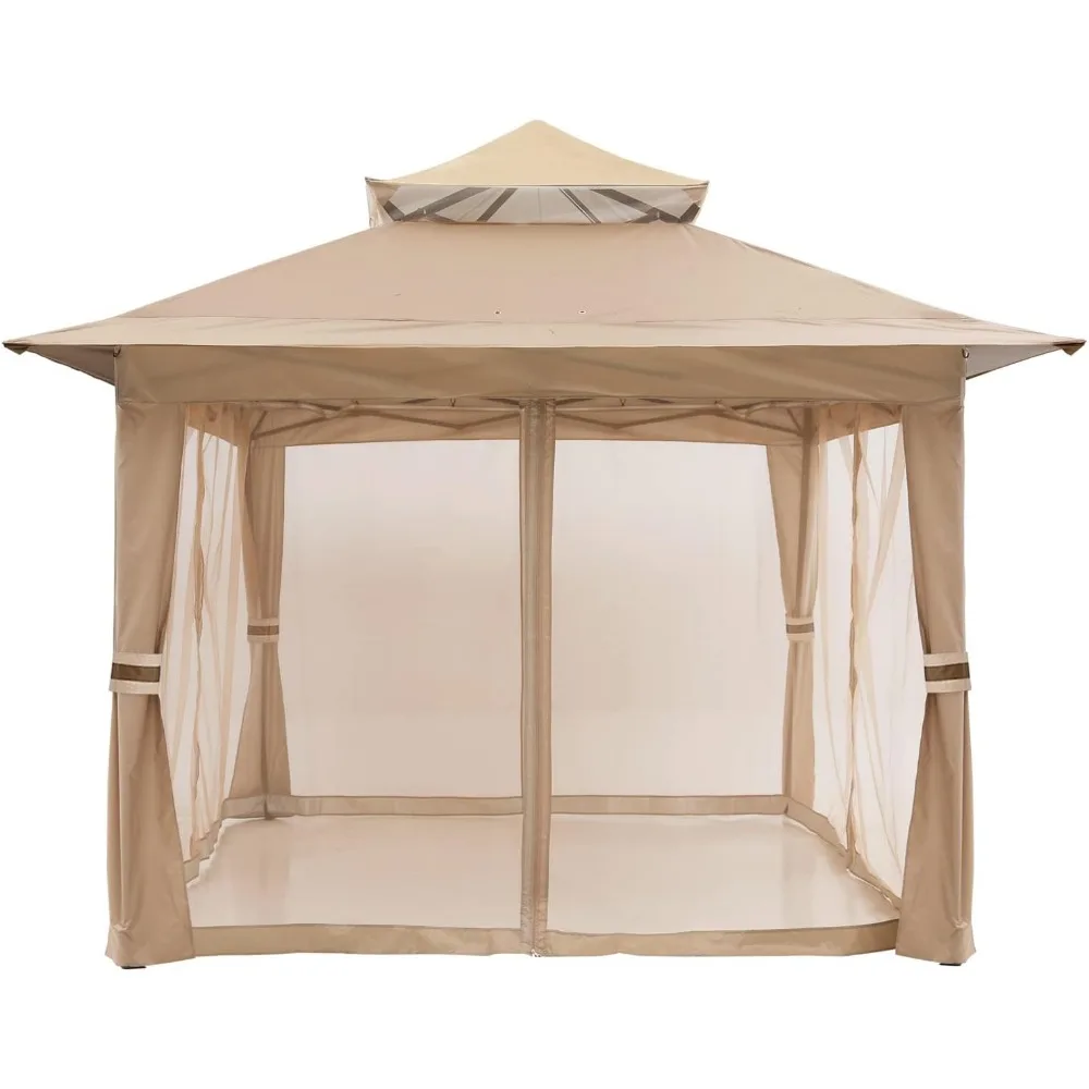 Imagem -05 - Outdoor Waterproof Khaki Canopy Tent Pátio Gazebo Pop up com Mesh Walls Jardim Toldo Terraço e Home Decor 13x13