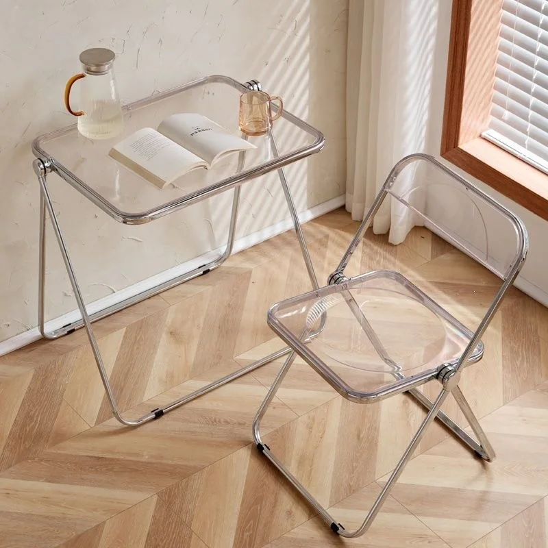 HYS acrylic transparent crystal folding table simple household balcony table and chair combination portable restaurant