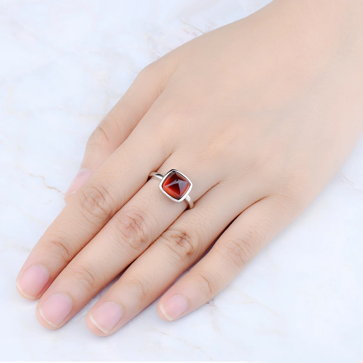 Natural Spessitite Garnet Sterling Silver Rings 4.9 Carats Genuine Cabochon Sugar-loaf Cutting Unique Special Design Jewelrys