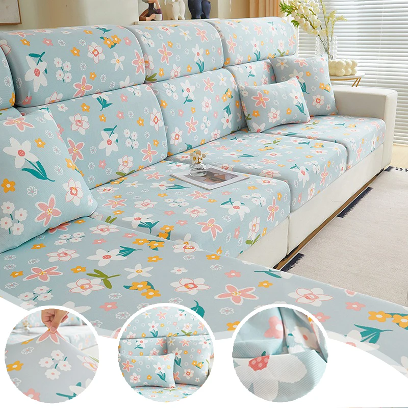 

Premium Elastic Floral Sofa Cover Icy Silky Washable Wrap All-Inclusive Slipcover for Living Room 1/2/3/4 Seater Couch Armchair