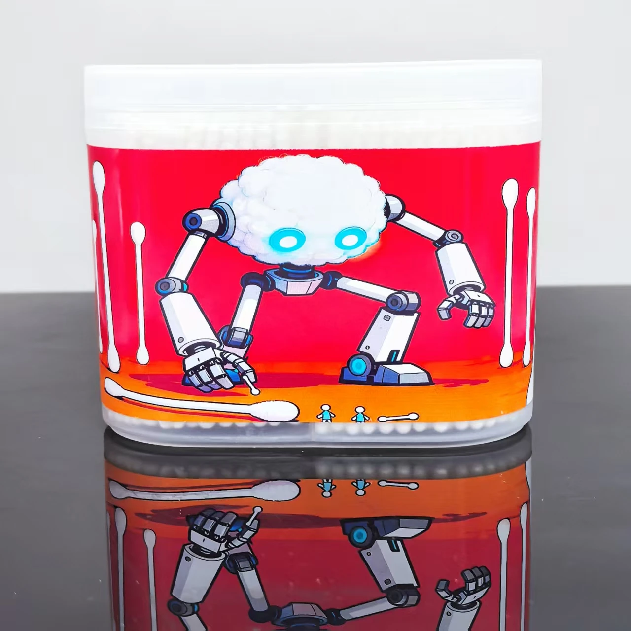 600 Stück/1200 Stück Roboter-Muster-Box-Set, kreative Wattestäbchen, doppelköpfige Wattestäbchen mit feiner Achse