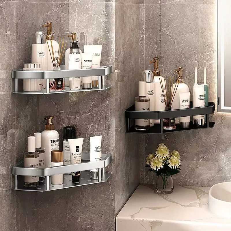 Punch-free Corner Rack Bathroom Shelf No Drilling Wall Mounted Shower Storage Aluminum Supports for Bathroom Kitchen Organizer