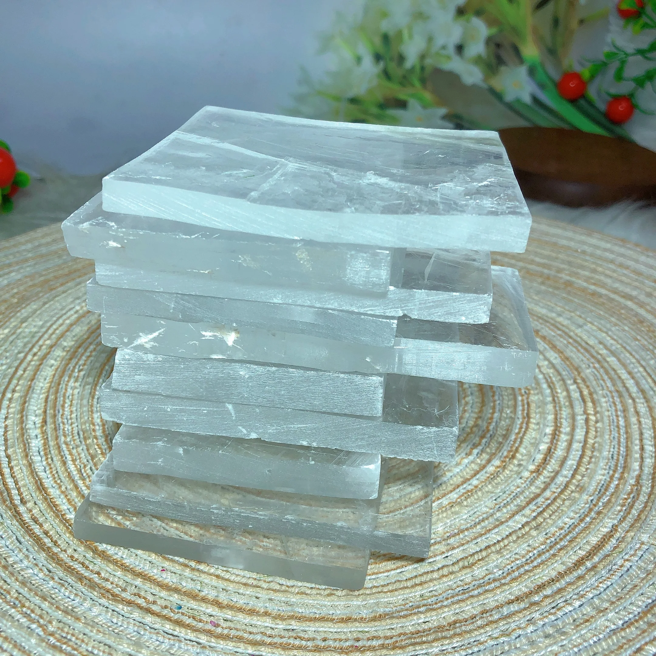 Cristalli naturali Fette di selenite trasparenti Ornamento minerale Pietra Decorazioni per la casa all\'ingrosso di alta qualità Decorazioni per la