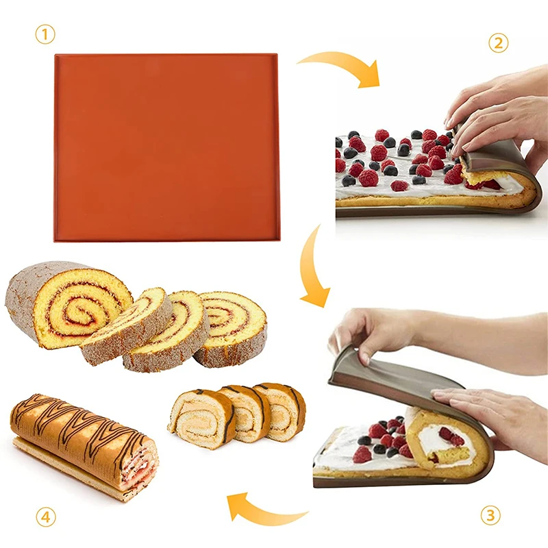 Large Silicone Swiss Roll Cake Mat Flexible Non-Stick Baking Tray Sheet Bakeware Roll Pan Flexible Cake Mold Sheets with Edges