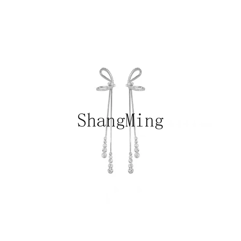 

ZYH sterling silver super fairy tassel bow earrings new popular earclip earrings