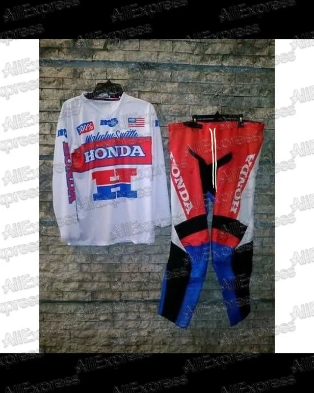 

Винтажная гоночная форма Honda, мотоциклетная внедорожная уличная велосипедная форма с длинными рукавами и брюками, осенний мужской дышащий костюм из джерси большого размера