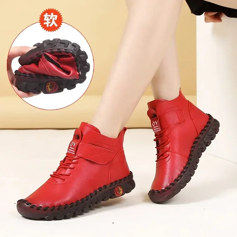 

2025 New Waterproof Short Snow Boot Fur Women Boots Winter Ankle Boots Hand Sewing Thread Mom Cotton Shoes for Women Botas Mujer