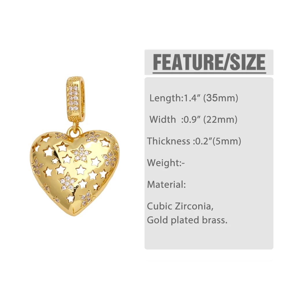OCESRIO White Crystal Big Heart Pendant for Necklaces Copper Gold Plated Big Star Jewelry Making Supplies Wholesale pdtb604
