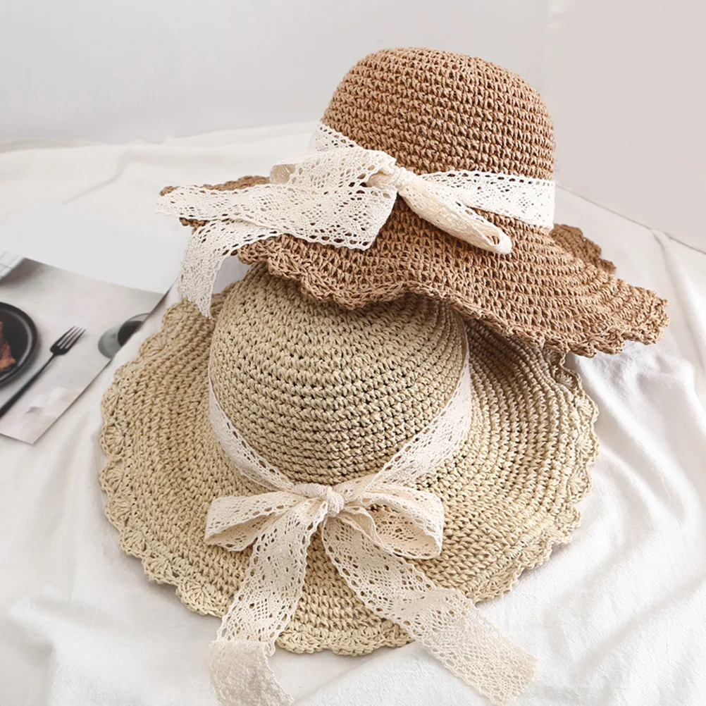 

Light Bowknot Design Straw Hat Sun Protection Hat Wide Brimmed Visor Foldable Summer Beach for Outdoor Decoration (S