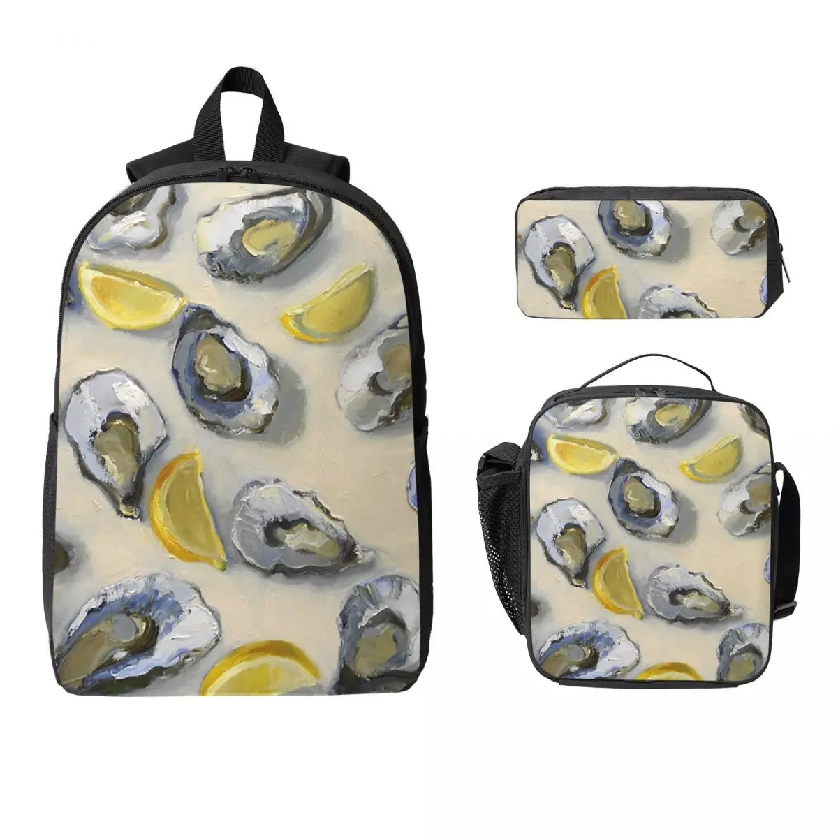 

Australian Oysters And Lemons Still Life Backpack BookBag School Bag Laptop Shoulder Bags 3ps Insulated Lunch Bag Pencil Case