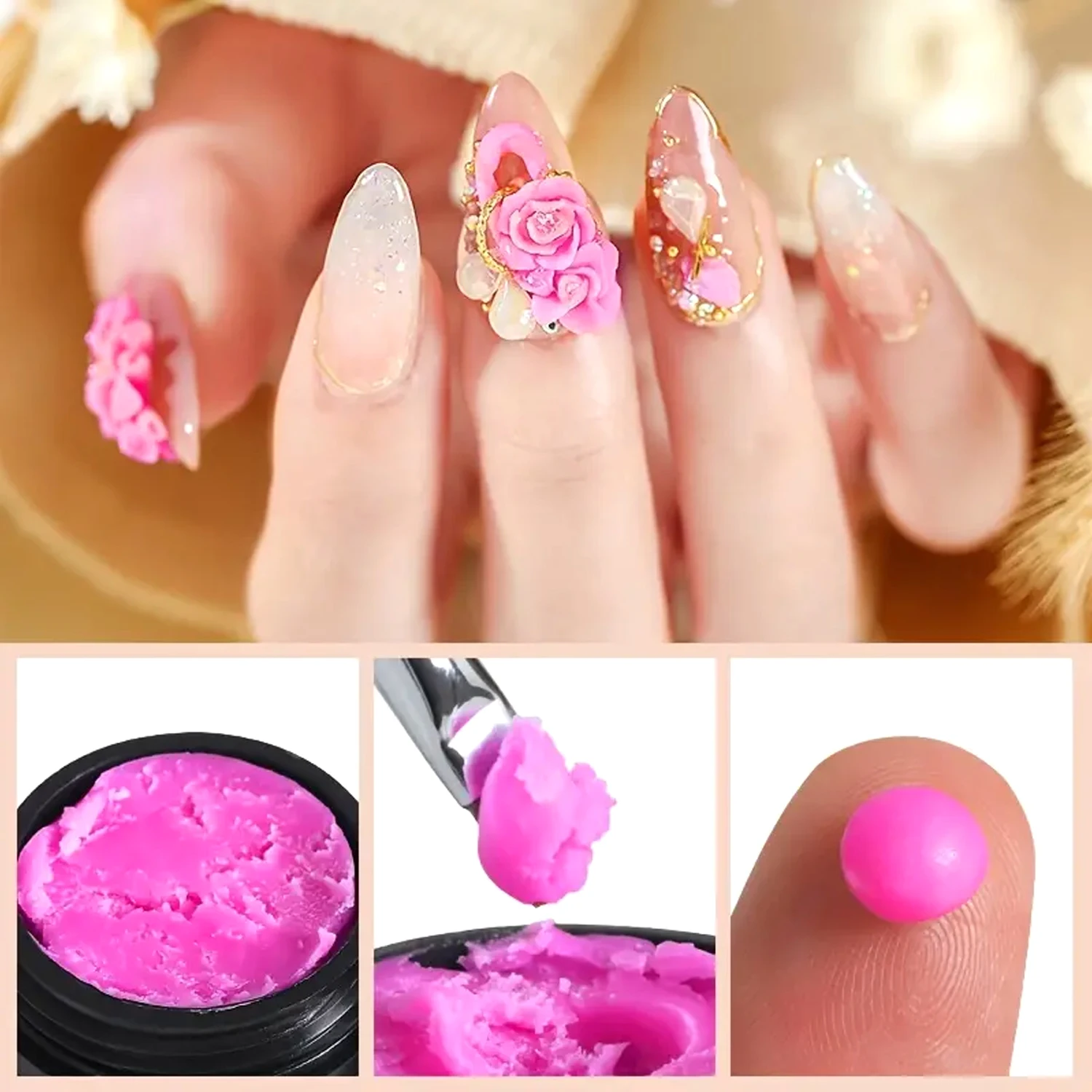 Nail Art Accessories Carving Gel Supplies 3D 4D Model Carved MudPlasticine UV Gel DIY Nails Painting Removable 3D Embossment Gel