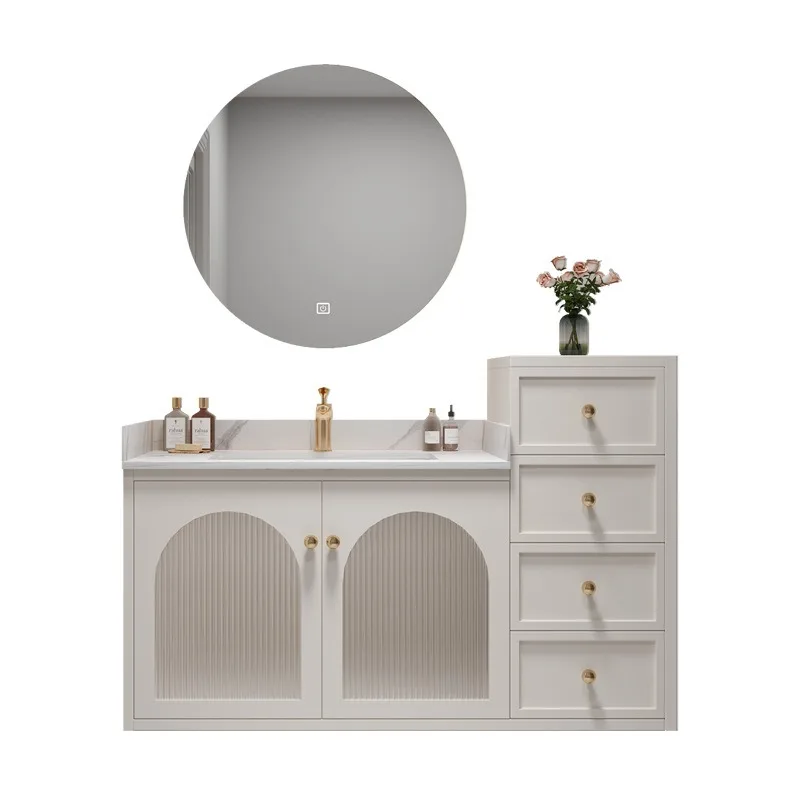 

American bathroom cabinet combination wall cabinet slate solid wood bathroom light luxury oak washbasin