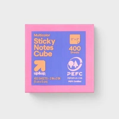 Sticky Notes Cube 1.88& # 34; X 1.88& # 34; Multicolor - Up&Down # 38;up& # 8482;: 400 Sheets, Small Sticky Pads, Office Supplies, Uncoated Paper
