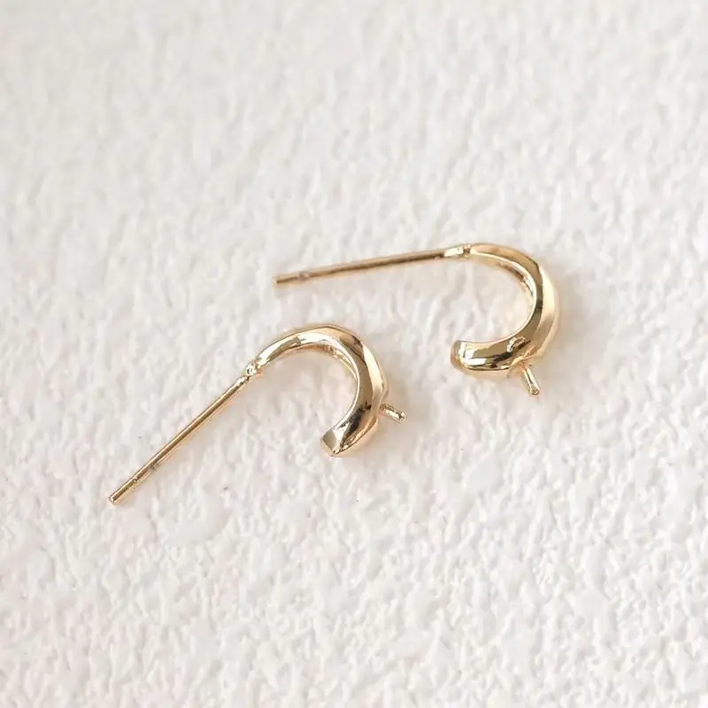 

2PCS 8mm 14K Gold Color C-shaped Moon Empty Holder Sticky Beads 925 Silver Needle Stud Earrings DIY Handmade Charm Accessories