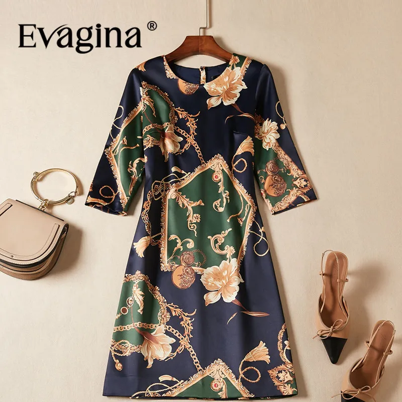 

Evagina New Fashion Runway Designer Dress Women's Half Sleeved Flower Printing Pretty Slim A-Line Mini Dresses