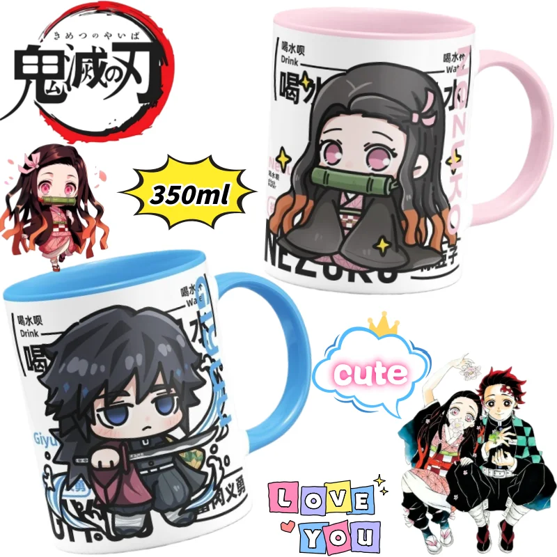 

New Demon Slayer Tanjiro Kamado Nezuko Agatsuma Zen'itsu high-quality anime cartoon print large capacity portable ceramic mug