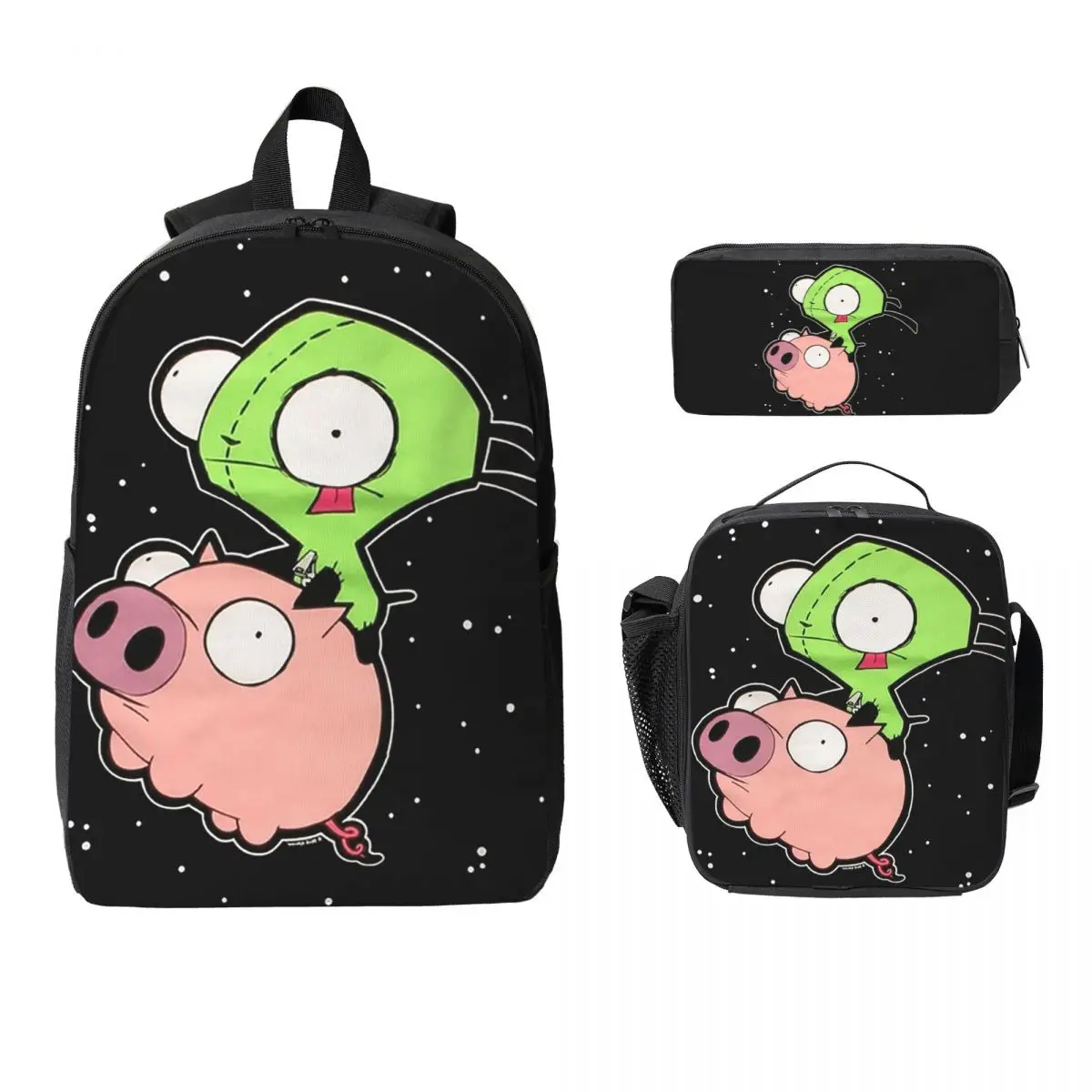Invader Zim Art Backpack Boys Girls BookBag School Bag Computer Shoulder Bags 3ps Insulated Lunch Bag Pencil Case